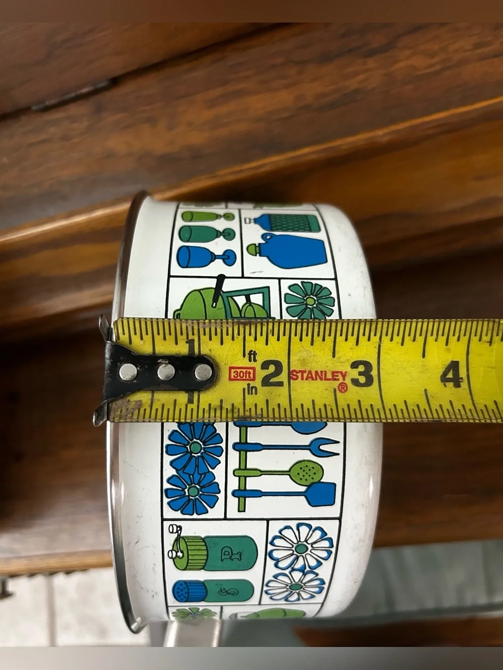 VTG Retro Enamel Danish Kitchen Saucepan Pot GHC 6.75” Green Blue Mid Century